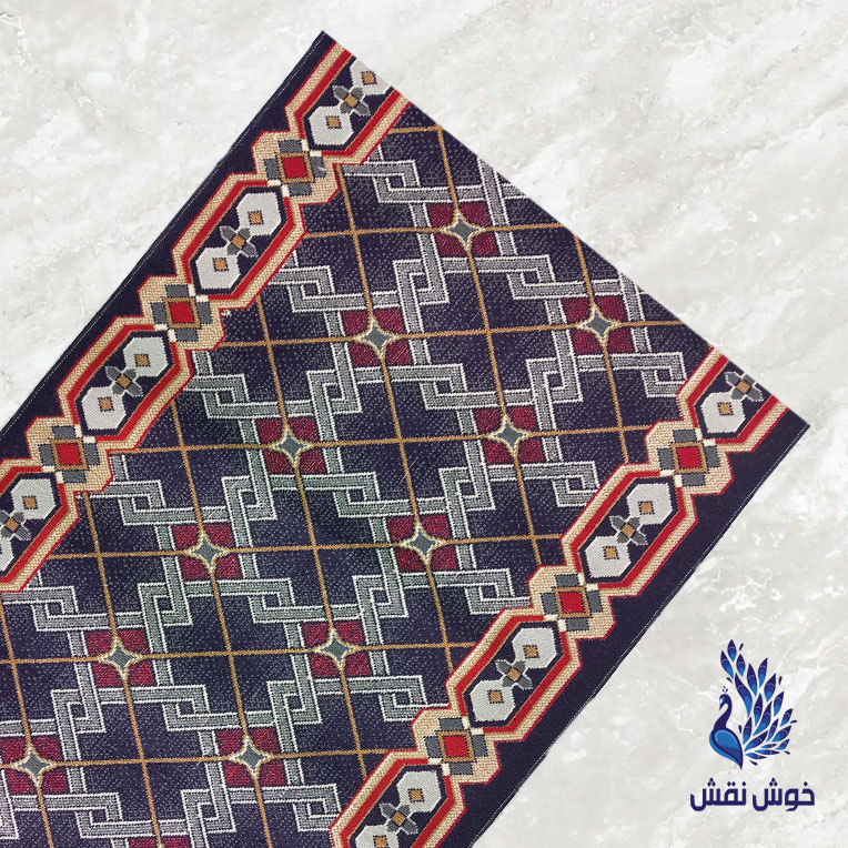 گلیم فرش سورمه ای طرح لوزی